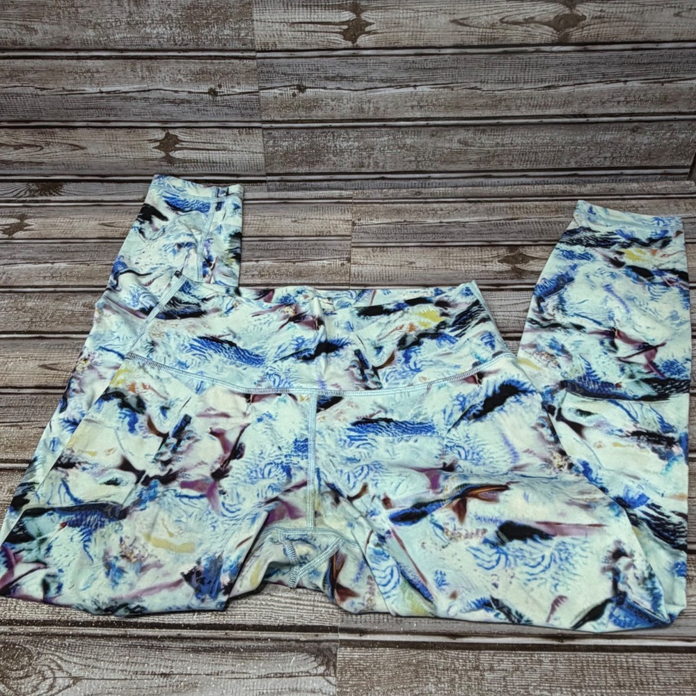 Lululemon Wunder Under Leggings Women Size 8 Blue Abstract Print High Rise Yoga